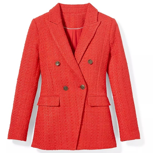 LOFT sz 4 Tweed Rapture Red Coral Double Breasted Blazer Jacket Business Holiday - Picture 7 of 16